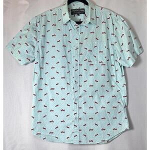 Straight Faded Men's Short Sleeve Button-Up Shirt with Motorcycle Print